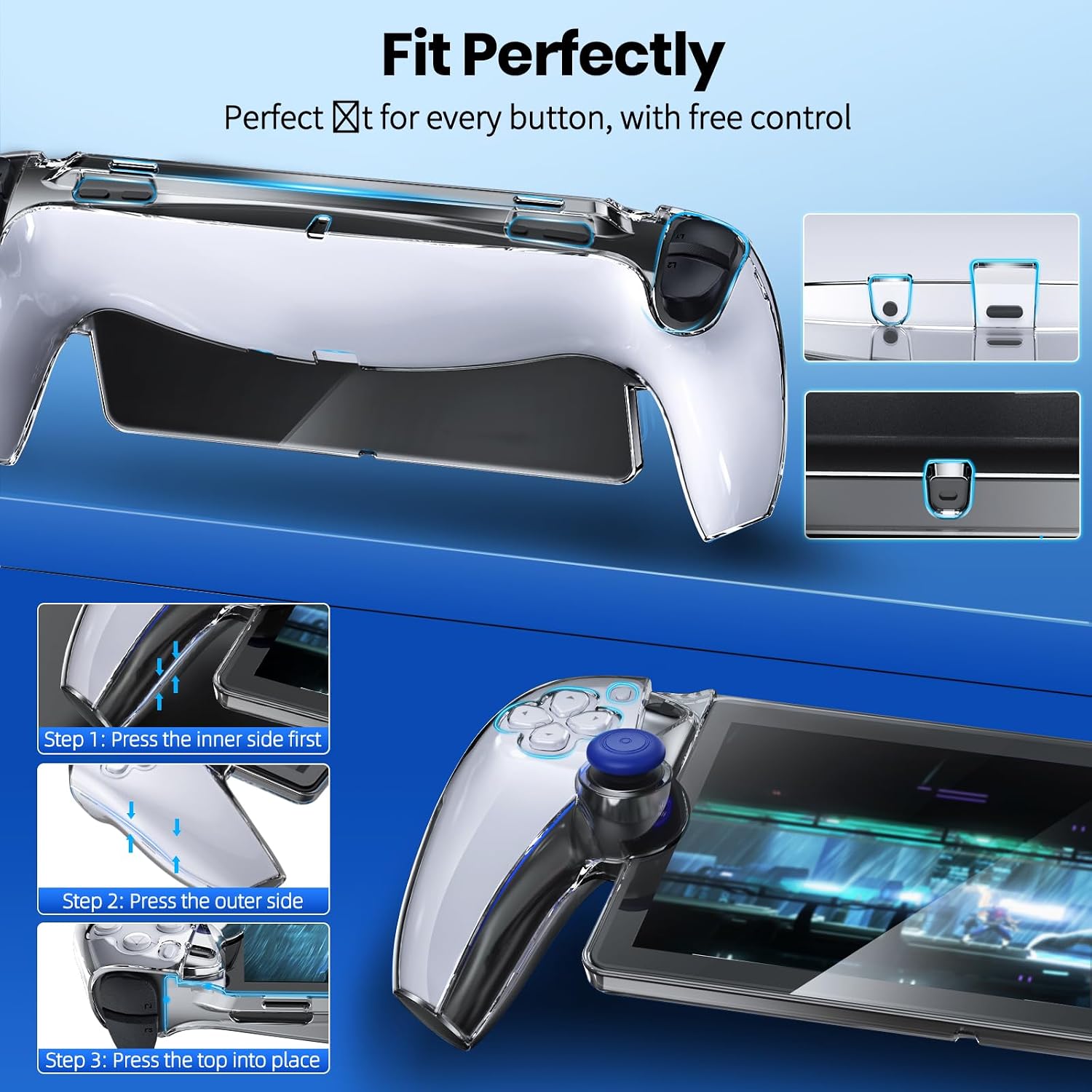 FYOUNG 3 in 1 Accessories Bundle for Playstation Portal, Carrying Case & Hard PC Clear Cover with Tempered Screen Protector, Protective Case & Shell Travel Handbag for PS5 Portal (Light Blue)
