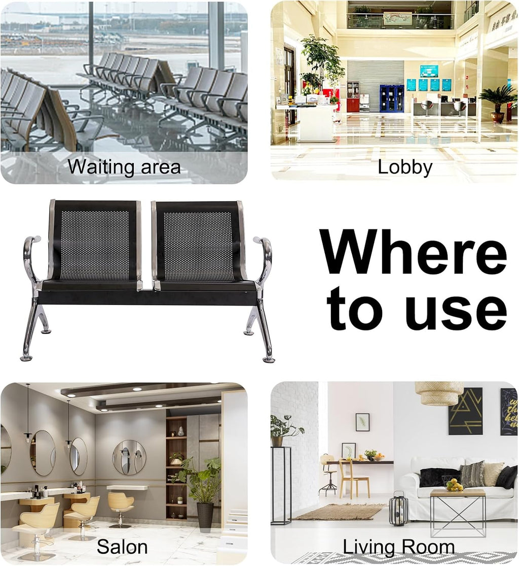 kinbor Waiting Room Chairs - Black Waiting Room Bench Set of 2, Office Guest Reception Chairs with Back, Lobby Bench Seat for Offices Airports Clinics Salons