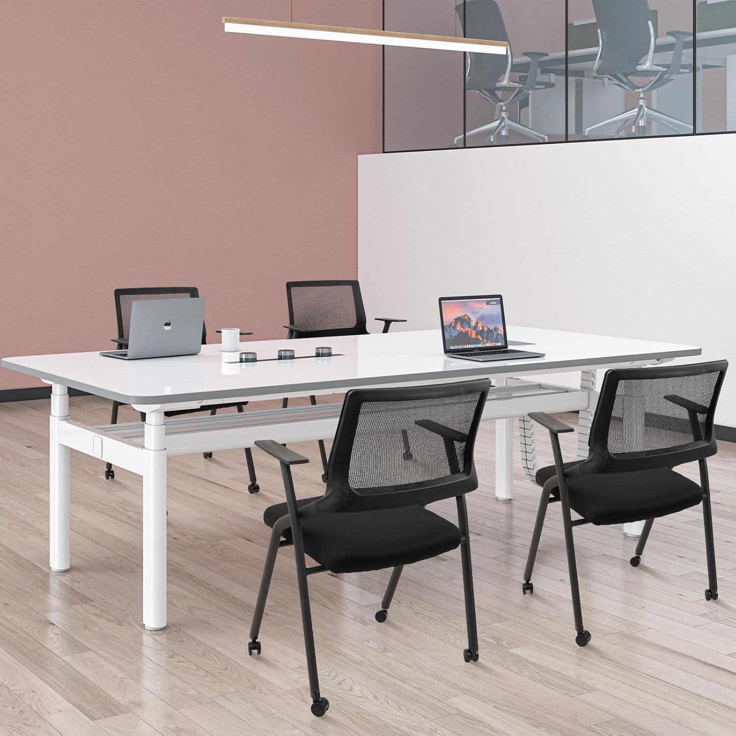 CLATINA Ergonomic Stackable & Foldable Conference Room Chairs, Mesh Office Chair with Arms and Wheels for Office Waiting Room Meeting Lobby Church School Receptions and Training Black