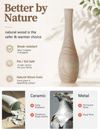 Hanobe Wood Tall Floor Vase: 22 Inch Slender Beige Boho Vase for Pampas Grass - Decorative Large Vases for Farmhouse Living Room Corner Entryway Fireplace Home Decor