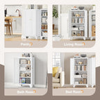 Yizosh Metal Storage Cabinet with Doors and 3 Adjustable Shelves - 47" White Kitchen Pantry Storage Cabinet Locker for Kitchen,Living Room,Dining Room