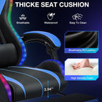 Gaming Chair with Bluetooth Speakers and RGB LED Lights Ergonomic Massage Video Game Chair with Footrest High Back with Lumbar Support Blue and Black