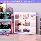 pozdeg Display Cabinet with Glass Door, 34" Curio Cabinet with RGB Lights and 2 Adjustable Shelves, Glass Display Case for Collectibles, Toys, Books, Figures, Exhibit (White)