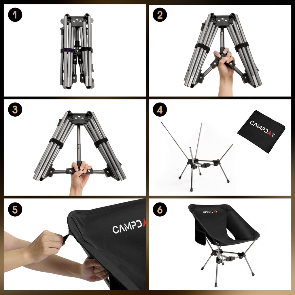 Camping Chair Backpacking Portable Hiking Ultralight Small Lightweight Folding Chair for Outdoor Camp Beach Picnic Concert, Supports 330lbs (Black,1PCS)