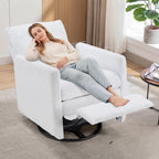 CANMOV Swivel Rocker Recliner Chair, Teddy Upholstered Nursery Glider Chair, Manual Reclining Chair with Two Removable Pillows for Living Room (White)