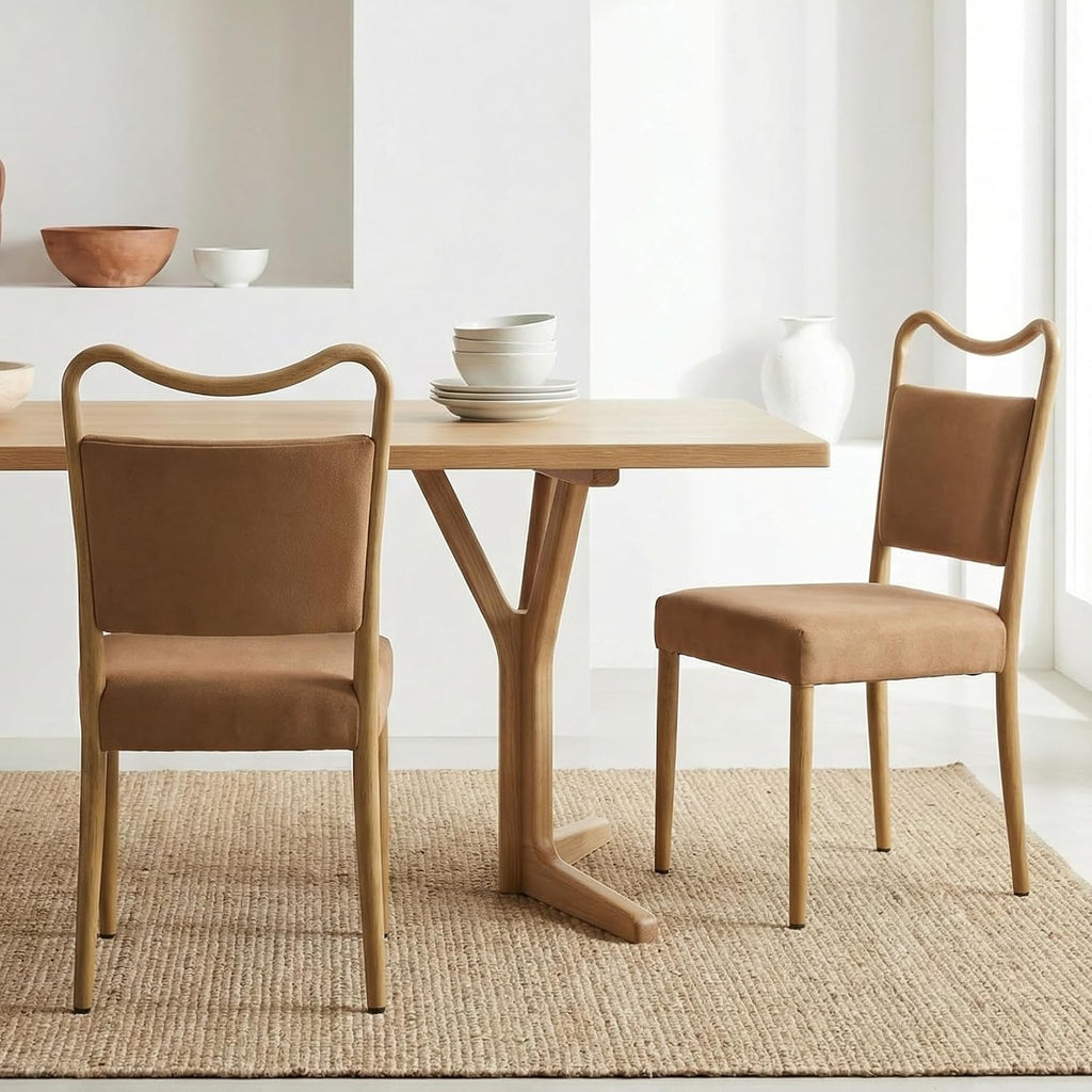 Velvet Dining Chairs Set of 2, Upholstered Dining Chairs with Wood Grained Metal Frame, Mid Century Modern Velvet Chairs for Dining Room, Kitchen and Restaurant,Velvet Brown