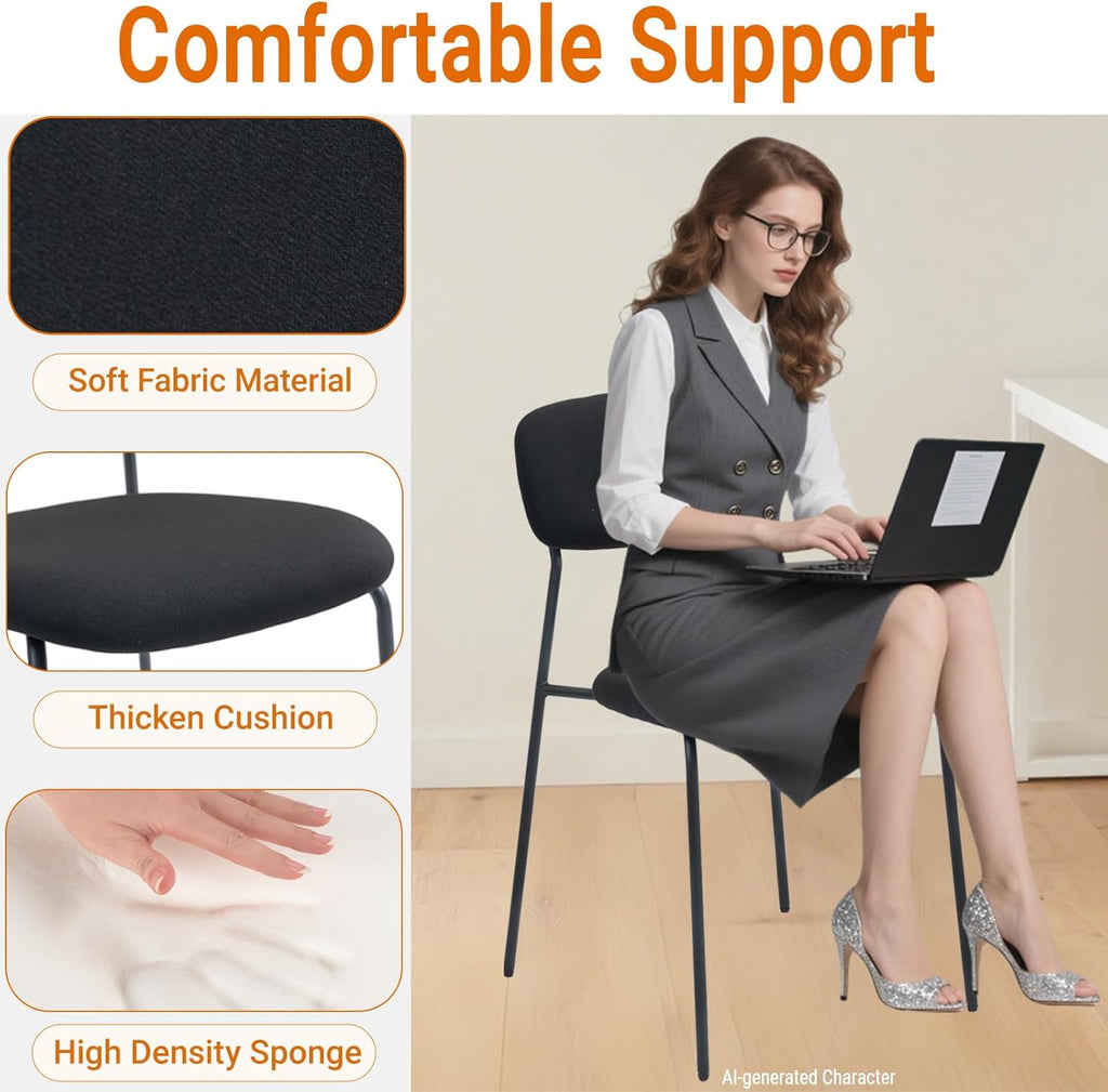 Sidanli Stackable Waiting Room Chairs, Armless Upholstered Guest Chairs Set of 4 with Comfotable Cushion for Conference Reception Break Room Lobby, Black