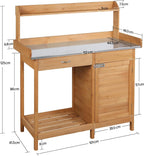 costoffs Potting Bench Wood Garden Potting Table with Cabinet and and Drawers Outdoor Metal Surface Work Bench for Greenhouse with Hooks and Shelf Wood