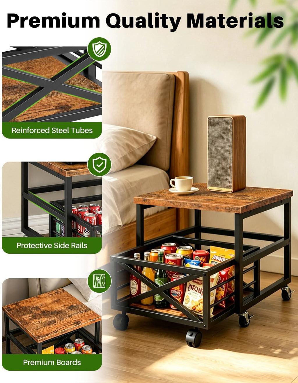 Mini Fridge Stand with Storage Shelf and Wheels, Rolling Mini Fridge Cart, Heavy Duty Refrigerator Stand for Mini Fridge, Dorm Room, Bedroom, Office, Rustic Brown
