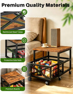 Mini Fridge Stand with Storage Shelf and Wheels, Rolling Mini Fridge Cart, Heavy Duty Refrigerator Stand for Mini Fridge, Dorm Room, Bedroom, Office, Rustic Brown