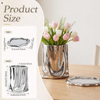 Silver Ceramic Flower Vase and Trinket Tray Set Crinkle Paper Shape Modern Decorative Vase and Cloud Jewelry Dish for Vanity Bedroom Living Room Chrome Home Decor Accents