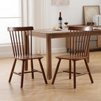 Farmhouse Style Windsor Chairs Set of 4, Vintage Kitchen & Dining Room Chairs with Spindle Back, Comfy Armless Solid Wood Side Chair for Home/Living Room/Restaurant, Walnut