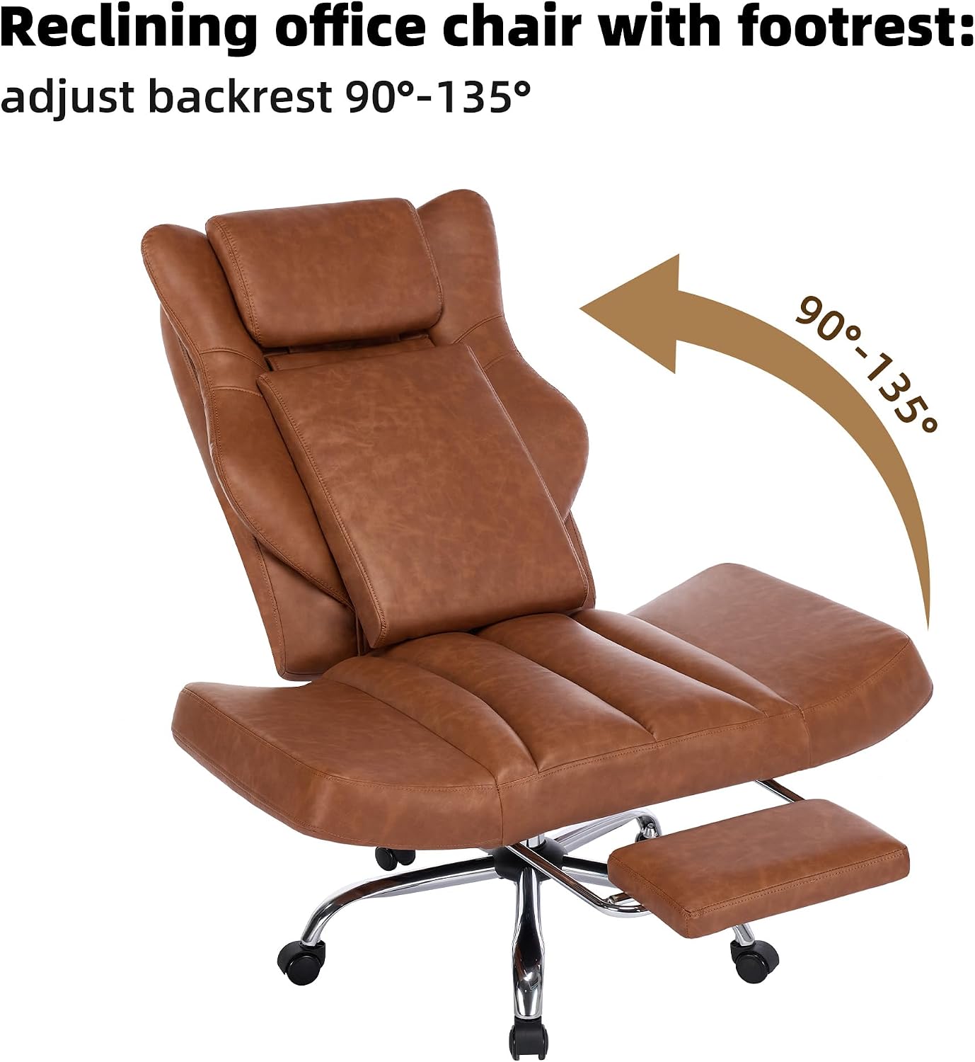 DYHOME Criss Cross Office Chair with Footrest, Executive Ergonomic Flip-Up Armrest Chair, Adjustable Reclining Computer Desk Chair for Working, Gaming, Relaxing, Brown PU Leather
