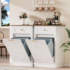YESHOMY Tilt Out Trash Can Cabinet, 10 Gallon Garbge Can Cabinets, Wooden Hidden Laundry Hamper with Drawer, for Kitchen, Dining Room, Living Room (White)