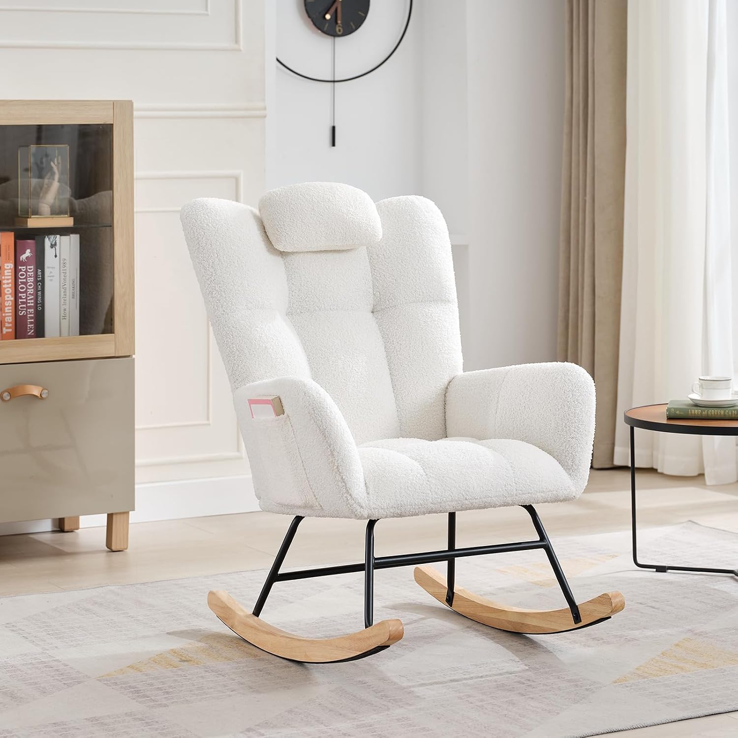 Teddy Glider Rocker, Nursery Nursing Chair for Adults, Compact Space-Saving Rocking Chair for Living Room, Bedroom & Small Spaces,Beige