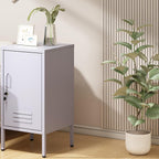 Lockable Metal End Table with 2 Adjustable Shelves, Modern Single Door Side Table, Industrial Metal Nightstand with Storage Cabinet for Bedroom, Living Room, Office, Easy Assembly