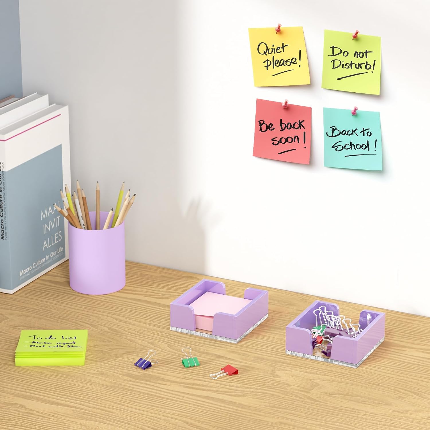 WINFFOR Acrylic Notepad Holder Dispenser - 3x3 in Sticky Note Memo Holder for Desk Organizer (W/O Pads) Office Desk Accessories School Supplies, Purple