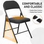 12 Pack Padded Folding Chairs, Heavy Duty Metal Frame with PU Leather Seat & Back, 350 lbs Capacity Portable Stackable Indoor Outdoor Chairs for Party Wedding Office(Black, 12 Pack)