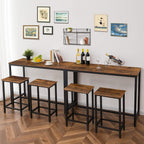 HOOBRO Bar Table and Chairs Set, 47.2” Rectangular Pub Table with 2 Stools for Small Space, High Top Table, 3-Piece Breakfast stools Set, Sturdy Metal Frame, Easy to Assemble, Rustic Brown BF52BT01