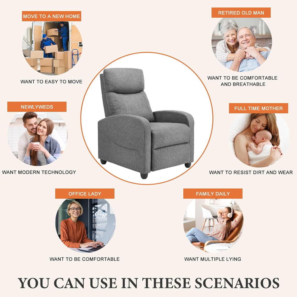 Sweetcrispy Massage Recliner Chair for Adults, Adjustable Home Theater Seating with Lumbar Support, Modern Small Recliners for Small Spaces, Dark Grey