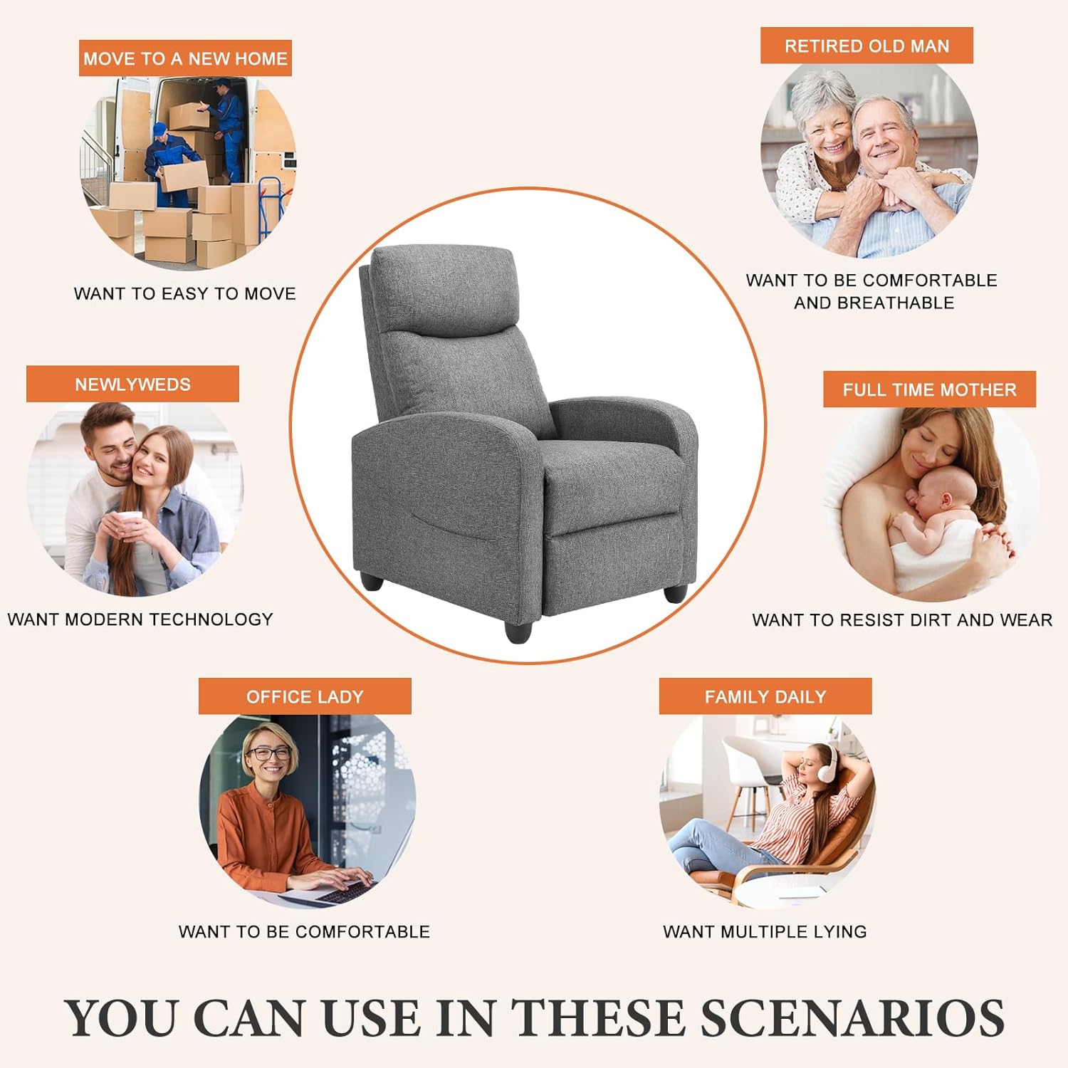 Sweetcrispy Massage Recliner Chair for Adults, Adjustable Home Theater Seating with Lumbar Support, Modern Small Recliners for Small Spaces, Dark Grey
