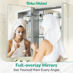 TokeShimi 24x26 Mirrored Medicine Cabinet, Aluminum Recessed Wall Mounted Bathroom Cabinet with Full-Overlay Mirrors