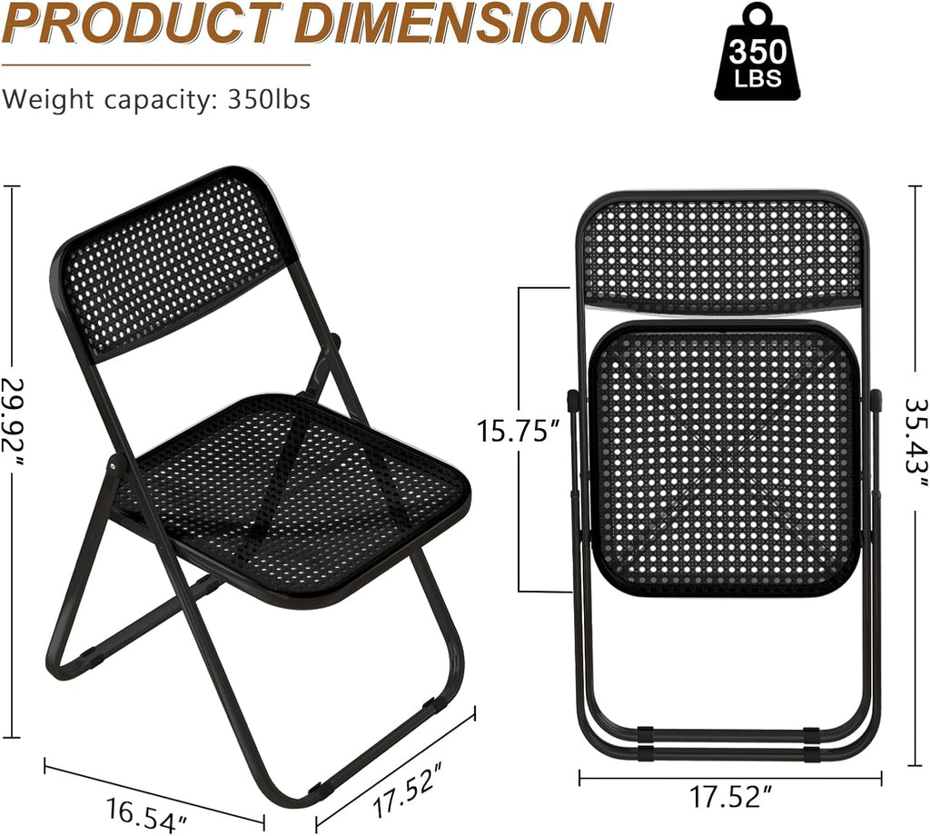 JPBSTO Folding Chairs, 300lb Capacity Steel Frame, Foldable for Indoor Outdoor Party,2-Pack,All Black