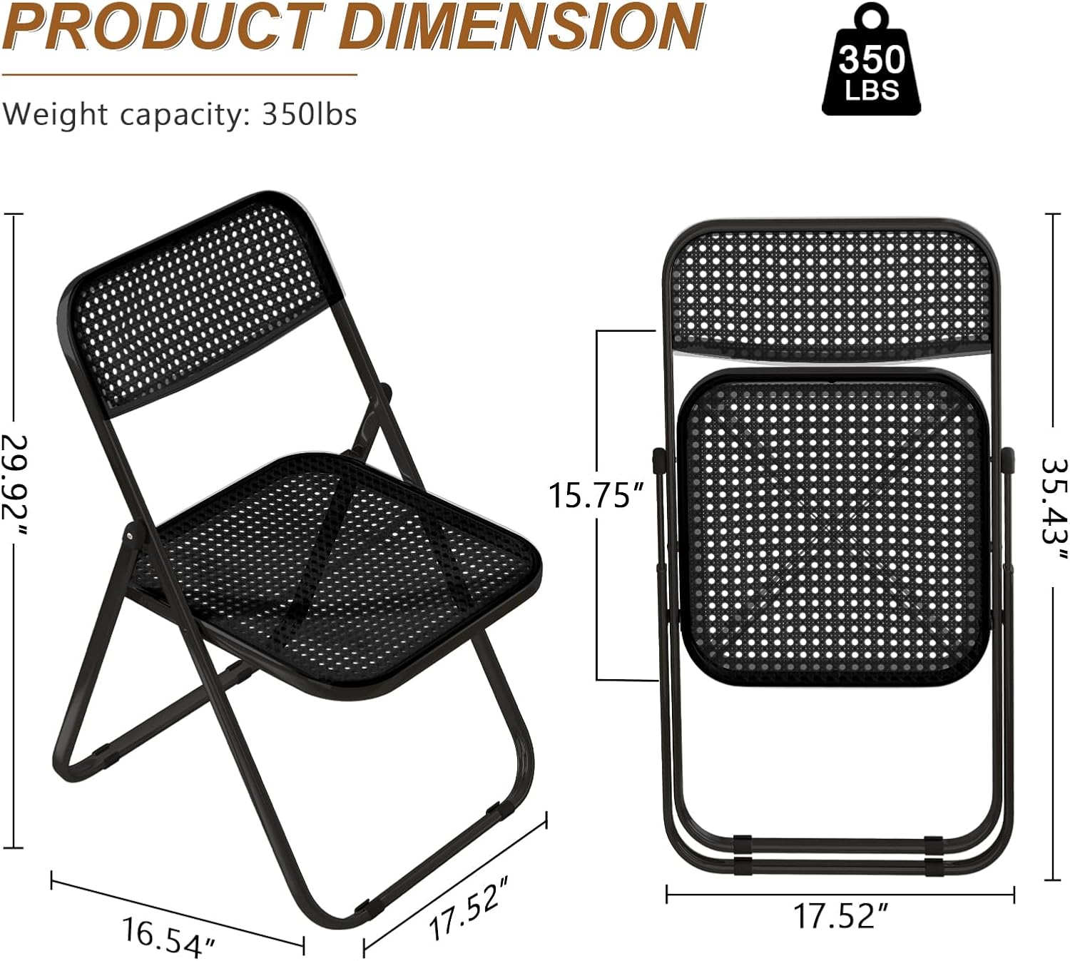 JPBSTO Folding Chairs, 300lb Capacity Steel Frame, Foldable for Indoor Outdoor Party,2-Pack,All Black