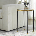 BOWERY HILL Contemporary Iron Side Table, 22" H x 17" W x 17" D, Gold/Black Finish, Clear Glass Top, Accent Table for Living Room or Home Decor