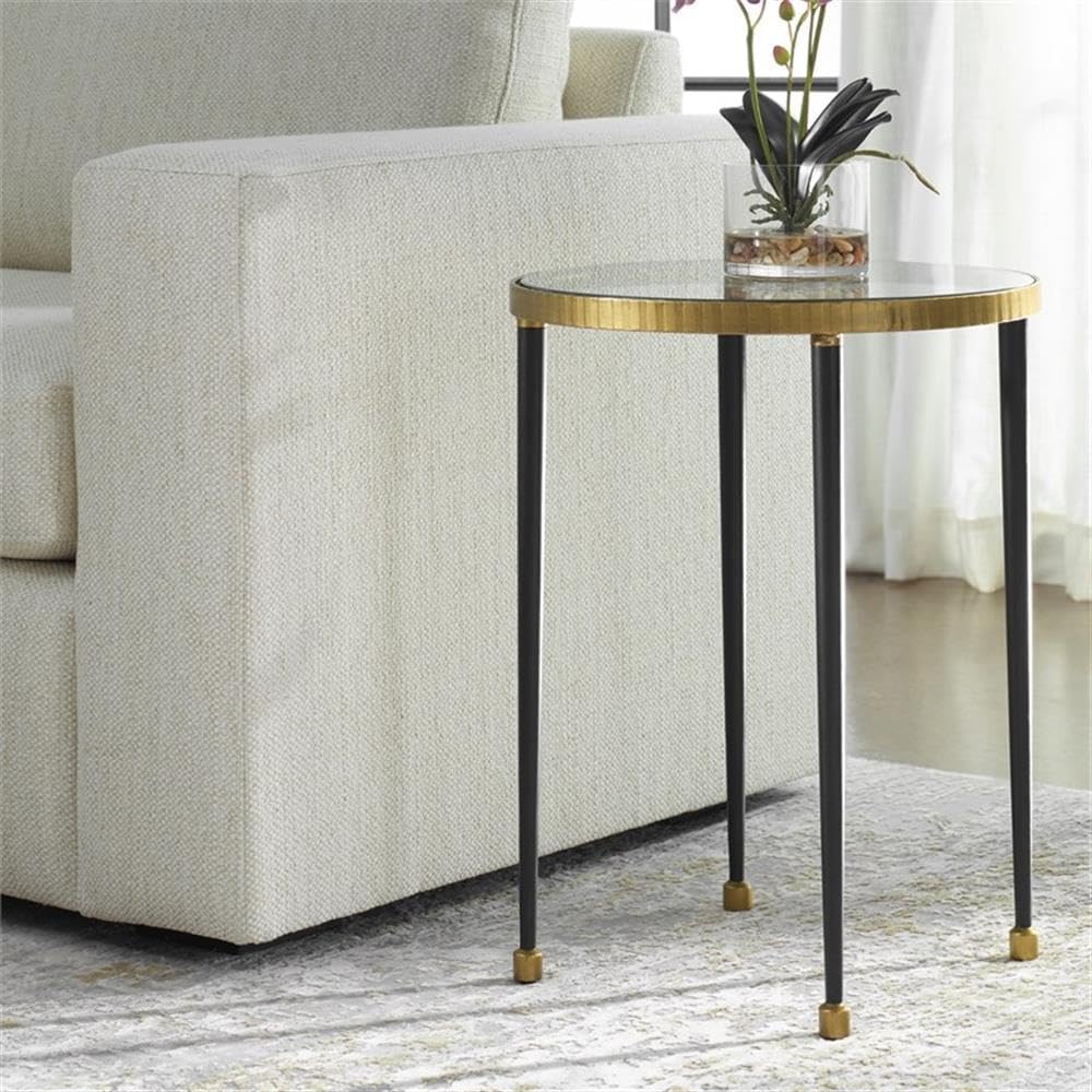 BOWERY HILL Contemporary Iron Side Table, 22" H x 17" W x 17" D, Gold/Black Finish, Clear Glass Top, Accent Table for Living Room or Home Decor