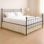 King Size Ruffled Bed Skirt - 16 inch Drop Dust Ruffle Bedskirt with Split Corners, Easy Fit Platform Design Bed Skirts, Three-Sided Coverage, Microfiber Bedskirts, Ivory
