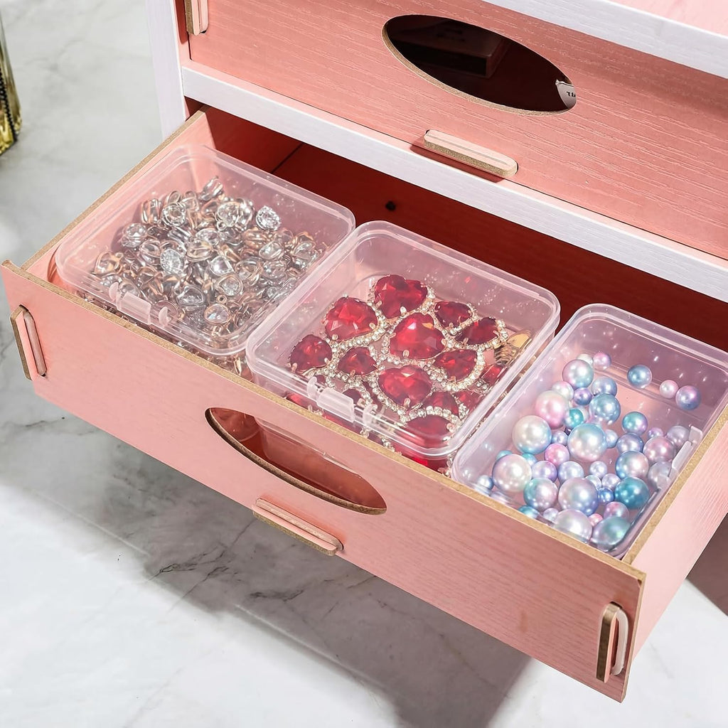 SATINIOR 500 Pcs Clear Plastic Beads Storage Containers Box Small Clear Boxes with Hinged Lid Plastic Arts Case Mini Square Crafts Storage Organizers for Small Items (1.7 × 1.7 × 0.8 Inch)