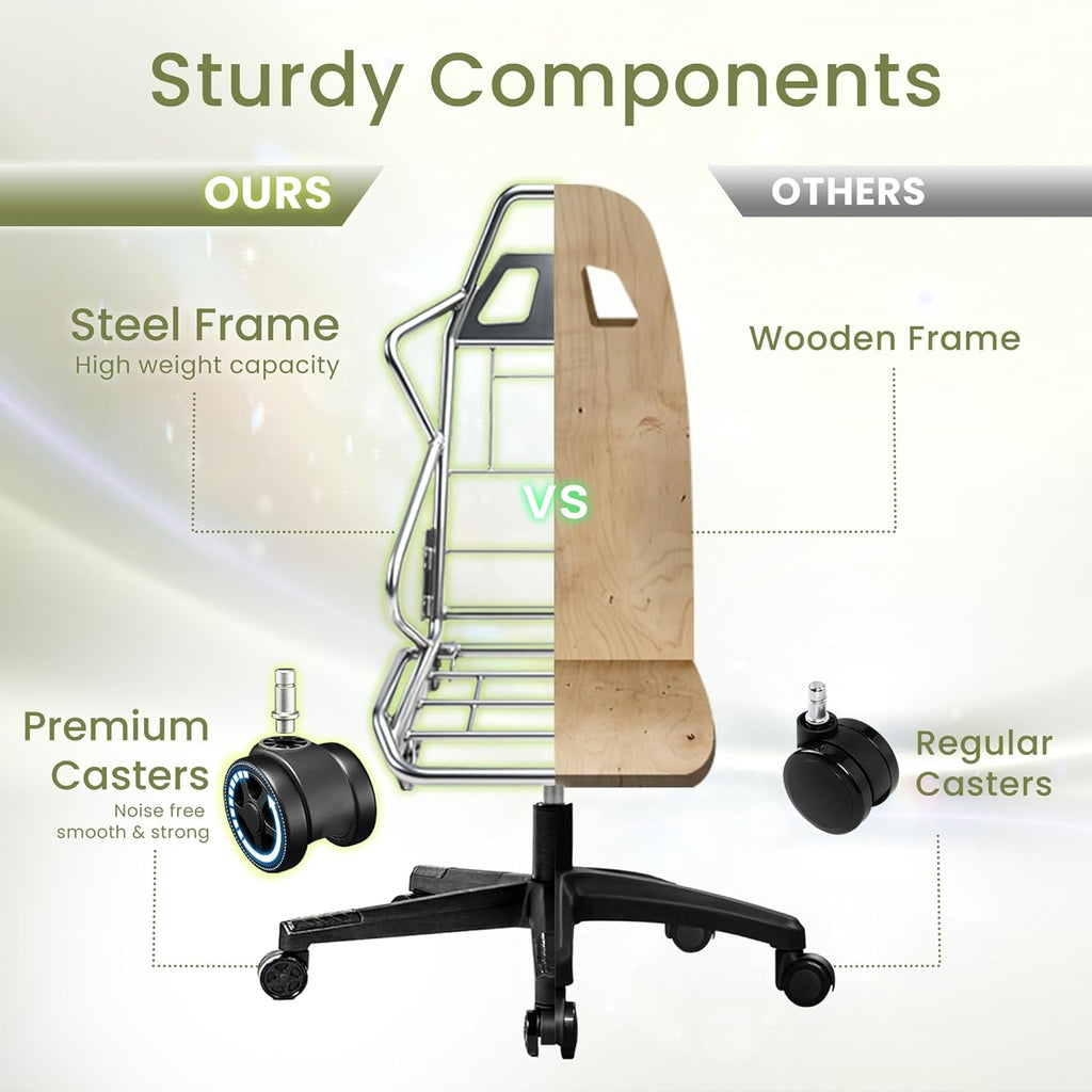 N-GEN GAMING Gaming Chair Video Game Computer Office Desk Use Ergonomic Reclining Backrest Adjustable Armrests Lumbar Support Footrest High Density Foam Breathable Fabric Heavy Duty Base (Green)