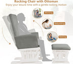 Costzon Glider and Ottoman Set, Wood Baby Rocker Nursery Furniture for Napping Reading Nursing, Cleanable Upholstered Comfort Rocking Nursery Chair with Detachable Cushion (Light Gray)