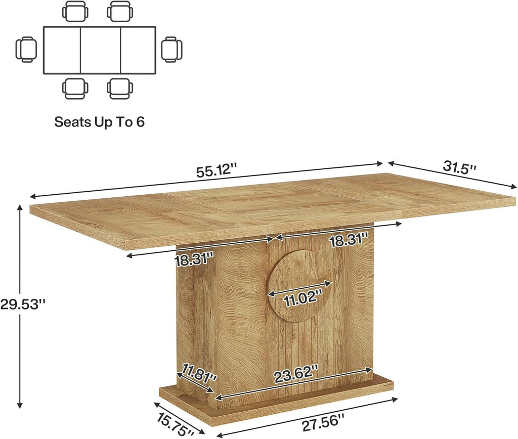 Tribesigns 55" Rectangular Dining Table for 4 to 6 People, Farmhouse Wood Dinner Table for Kitchen, Dining Room & Living Room (Natural)