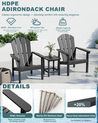 Adirondack Chair Set of 4, All Weather HDPE Fire Pit Chairs, Oversized Plastic Adirondack Chair for Outdoor, Balcony, Deck, Backyard, Patio, Garden, Poolside, Lawn Black