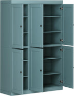 Palace Imports Solid Wood Kitchen Pantry Cabinet 71.5" Tall, 48.5" Wide – Wooden Storage Cabinet w/ 6 Shaker Doors & 8 Adjustable Shelves – Aqua, 100% Renewable Eco-Friendly Wood, Made in Brazil