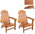 FUNBERRY Folding Adirondack Chairs Set of 2, HDPE Stable Gun-Leg Design Fire Pit Chairs with Cupholder All Weather for Outside