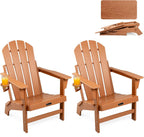 FUNBERRY Folding Adirondack Chairs Set of 2, HDPE Stable Gun-Leg Design Fire Pit Chairs with Cupholder All Weather for Outside