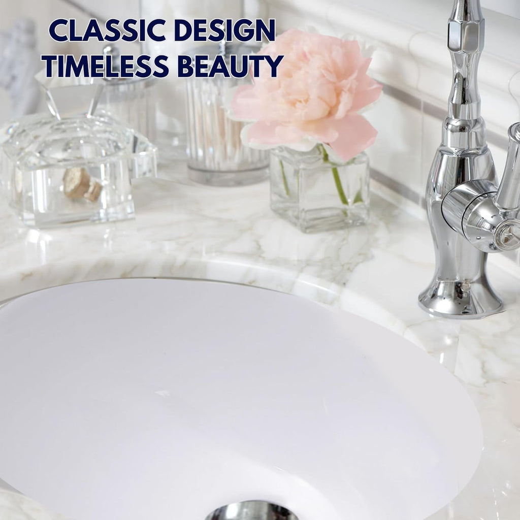 Nantucket Sinks Undermount Bathroom Sink – GB-13x10-W Small Oval Bowl Sink 13 Inch X 10 Inch for Bathroom Vanity, Glazed Bottom for Open Console, White, with Overflow – Ceramic, High Gloss Glaze