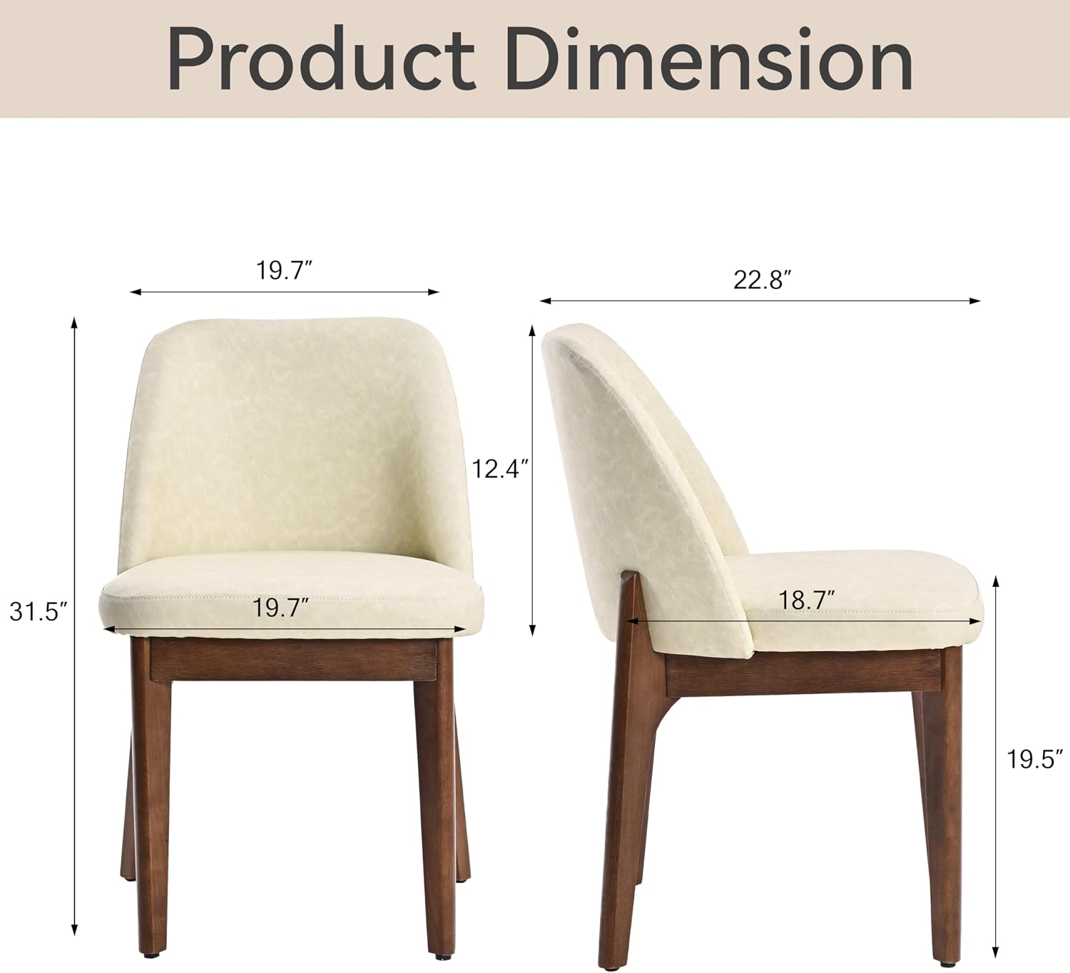 VKNOW Dining Chairs Set of 4, Faux Leather Wooden Kitchen Chairs, Beige | Modern Upholstered Side Chair with Rubberwood Legs for Kitchen Dining Room Restaurant, No Wobble