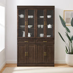 HomeStock Modern Minimalism Stanton 2Pc Glass Door Kitchen Storage Pantry Cabinet Set - 14.5" D x 47.5" W x 78" H, Floor Mountable, Shelves Included, 2 Doors 2 Drawers