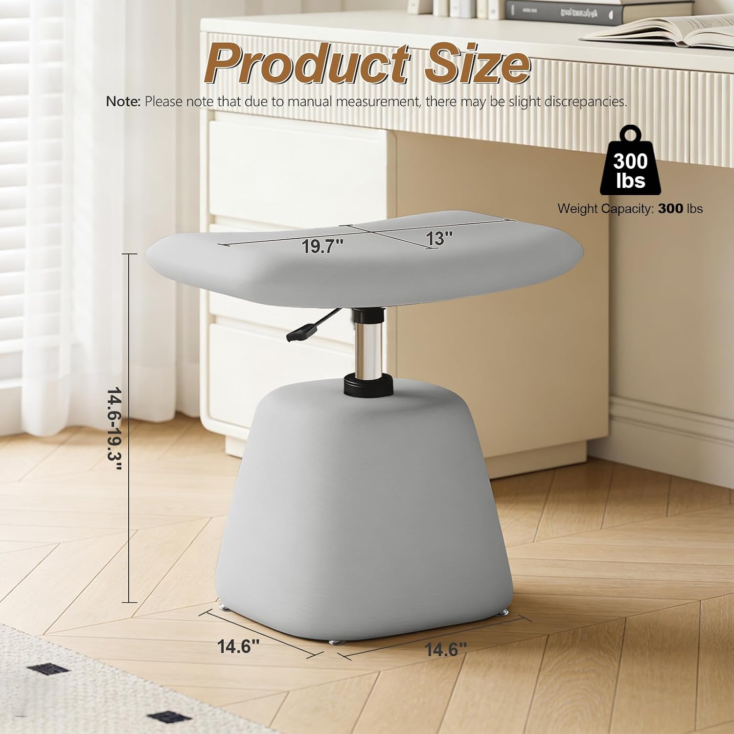 JPBSTO Small Ottoman Footrest, Modern Vanity Stool Chair Adjustable Height, Upholstered Ottoman with Soft Padded Seat Under Desk for Living Room, Vanity, Entryway, Bedroom (Gray, W-Ottoman)