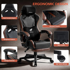 Ergonomic Gaming Chair for Adults with Footrest - PU Leather Computer Gamer Chair with Memory Foam Headrest & Lumbar Pillow, Reclining Silla Gamer Video Game Chair for Home Office, Black & Brown