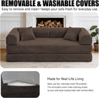 79" Corduroy Sofa Bed, Boneless Couch in a Box with 2 Pillows, High-Density Foam 4-in-1 Foldable Sleeper Futon Loveseat for Small Spaces, No Assembly, Side Pockets, Hex Arm Brown