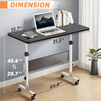 Rolling Desk Adjustable Height,Portable Laptop Desks,Small Standing Desk with Wheels for Home Office (31.50 * 15.75,Black)