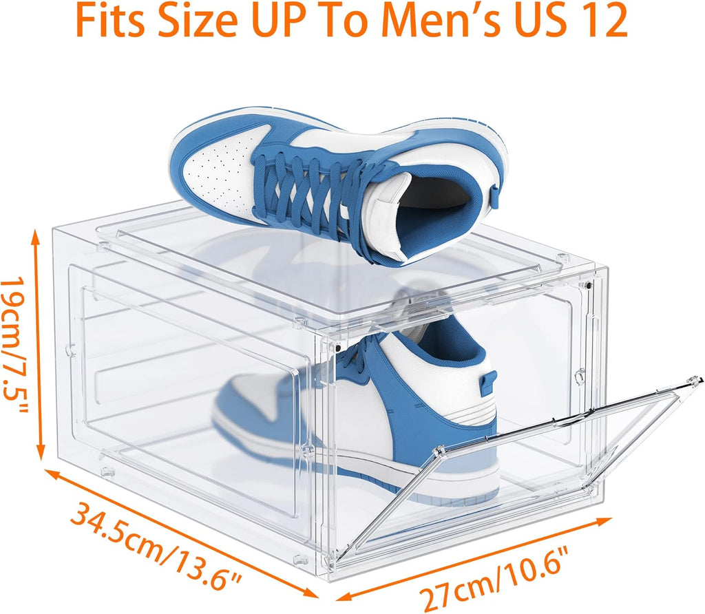 HOMIDEC Shoe Storage, 6 Pack Shoe Organizer Clear Hard Plastic Shoe Box, Shoe Boxes Clear Plastic Stackable, Shoe Boxes with Lids for Size 13, Transparent