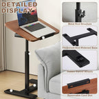 Solid Wood C-Shaped Side Table,360° Rotating TV Tray Table,Height-Adjustable,Sliding Sofa Table,Rolling Laptop Desk for Living Room and Bedroom Use with Sofa,Bed,Chair-Pale Walnut