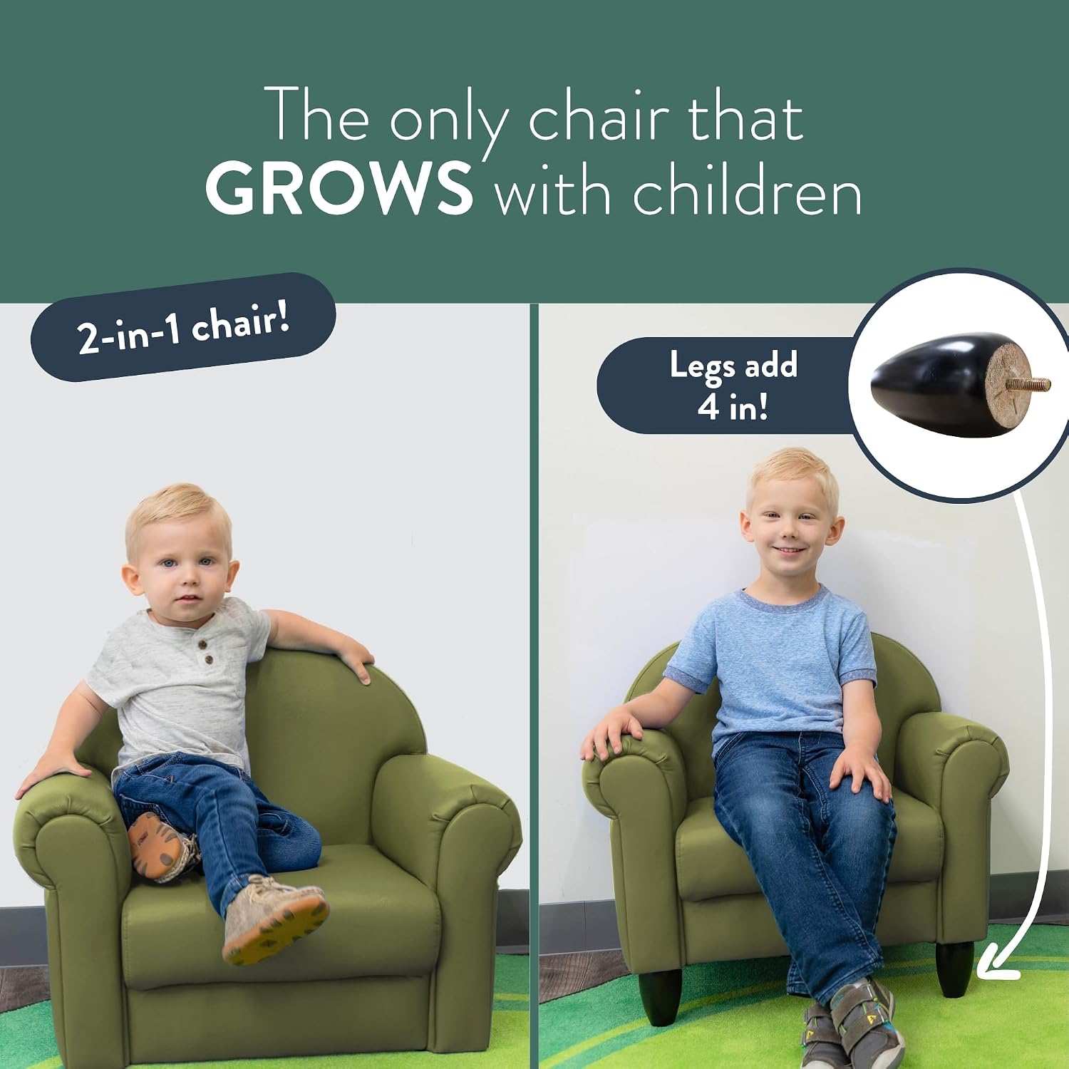 Children's Factory As We Grow Toddler Chair, Flexible Seating for Daycare or Preschool, Kids Reading Couch, Playroom Furniture, Sage