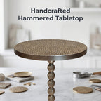 COVLON Drink Table, Small Round Pedestal Side Table, Martini Table for Small Spaces, Gold Accent End Table with Hammered Top, Plant Stand for Living Room, Bedroom, Bathroom, Easy Assembly